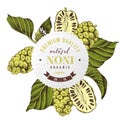 Round emblem with hand drawn noni