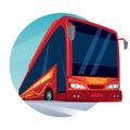 Round emblem with a modern passenger city bus