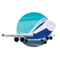 Round emblem with a modern passenger plane Royalty Free Stock Photo