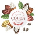 Organic cocoa round label with type design Royalty Free Stock Photo