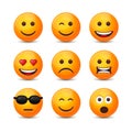 Round Emoji Icons Set. Yellow Smile on White Background. Vector Royalty Free Stock Photo