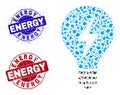 Electric Bulb Mosaic of Fractions with Energy Grunge Seal Stamps