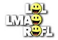 A round face with a big smile replaces the letter O in type that spells laughing related acronyms