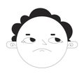 Round face disappointed black and white 2D vector avatar illustration Royalty Free Stock Photo