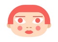 Round-faced doll girl with red pot haircut semi flat color vector avatar