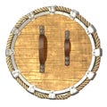 Round fantasy wooden shield with iron inserts on an isolated white background. 3d illustration Royalty Free Stock Photo