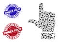 Hand Pointer Up Mosaic of Fractions with Finger Food Distress Stamps Royalty Free Stock Photo