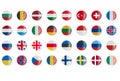 Round flags of different countries. Pin buttons. Royalty Free Stock Photo