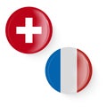 Round flags of Switzerland, France. Pin buttons. Royalty Free Stock Photo