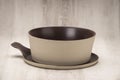 Round, Flat Base Beige Soup Bowl on Matching Color Coaster