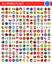 Round Flat Flag Icons on Black Background - All World Vector Royalty Free Stock Photo