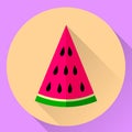 Round flat icon of a piece of watermelon