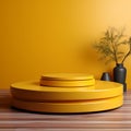 round flat podium product display minimalist yellow 2