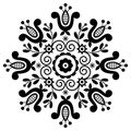 Polish folk art vector design mandala with flowers inspired by traditional highlanders embroidery Lachy Sadeckie - monochrome boho