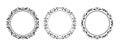 Round floral frame black ornate retro pattern set