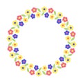 Round floral frame. Circle flower wreath border. Vector