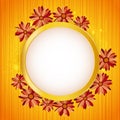 Round floral frame with lights effect on bright orange background. Shining banner with stars and glitter. Vector Royalty Free Stock Photo