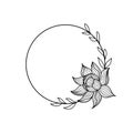 Round floral frame. Lotus leaves and flowers design elements. Black and white background. Vector illustration isolated on white Royalty Free Stock Photo