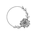 Round floral frame. Lotus leaves and flowers design elements. Black and white background. Vector illustration isolated on white