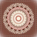 Round floral mandala pattern. Square floral frame. Ethnic style beautiful border ornaments. Vector ornamental background. Royalty Free Stock Photo