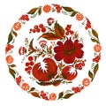 Round floral pattern. Traditional Ukrainian painting petrikovka petrykivka.