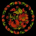 Round floral pattern. Traditional Ukrainian painting petrikovka petrykivka. Royalty Free Stock Photo