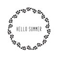 Round floral rustic frame, simple hello summer floral wreath