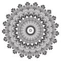 Round floral vector mandala pattern. Ornamental black and white ethnic background. Monochrome lines tribal ornament with Royalty Free Stock Photo