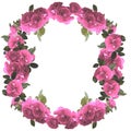 Round flower frame with pink roses for photo card