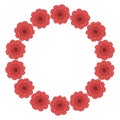 Round flower frame with red rose flowers, spring design element, vector Royalty Free Stock Photo