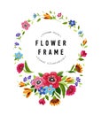 Round flower frame. Template for invitation, greeting card, cover, notebook. Colorful summer flower wreath Royalty Free Stock Photo