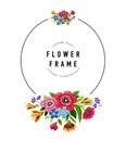 Round flower frame. Template for invitation, greeting card, cover, notebook. Colorful summer flower wreath Royalty Free Stock Photo