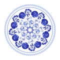 Round flowers element in Russian folk style Gzhel Royalty Free Stock Photo