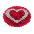 Round fluffy soft wool heart carpet on a white background 3d rendering