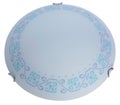 Round flush mount white glass ceiling light wall sconce with blue pixel floral isolated on white background