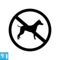 Round forbidden animal sign, icon on white background, black thin line on white background - vector illustration