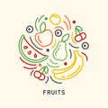 Round form set of fruits icons in linear style Royalty Free Stock Photo