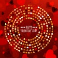 Round frame from abstract glowing hearts. Vector holiday background. Valentines, wedding greeting card, invitation