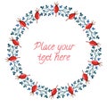 Round frame blue branch red briar berries garland Royalty Free Stock Photo