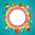 Round frame border with group of kids Royalty Free Stock Photo