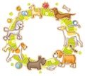 Round Frame with Cartoon Dogs