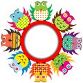 Round frame with cartoon owls Royalty Free Stock Photo