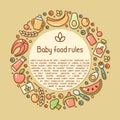 Round frame concept with baby food varicolored elements and sample text