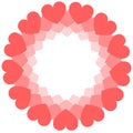 Round frame of coral hearts. Valentine`s day greeting card or wedding invitation