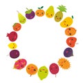 Round frame cute funny kawaii fruit Pear Mangosteen tangerine pineapple papaya persimmon pomegranate lime apricot plum dragon frui