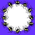 Round Frame of cute little spiders with glowing eyes. Halloween vector background, isolated, hand drawn illustration Royalty Free Stock Photo