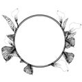 Round frame decorated with Calla plant with flower buds and leaves Royalty Free Stock Photo