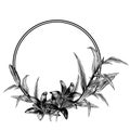 Round frame decorated with flowers Lily Bud blooming and leaves