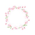Round frame of delicate Apple flowers 2. Watercolor illustration. Isolated on a white background. Perfect for decorating