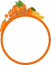 Round Frame with different orange vegetables and fruits Royalty Free Stock Photo